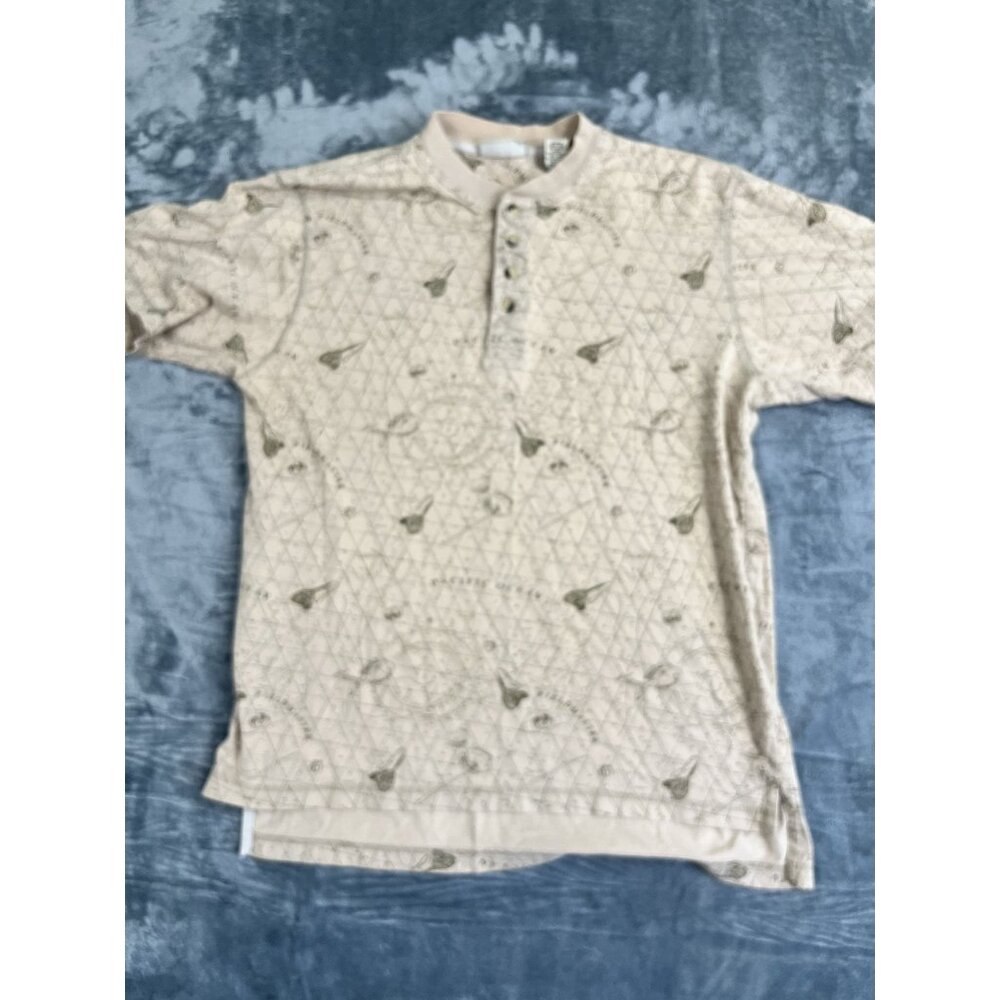 Fieldmaster Beige Polo Shirt With Nautical Map Print Men’s Size Large